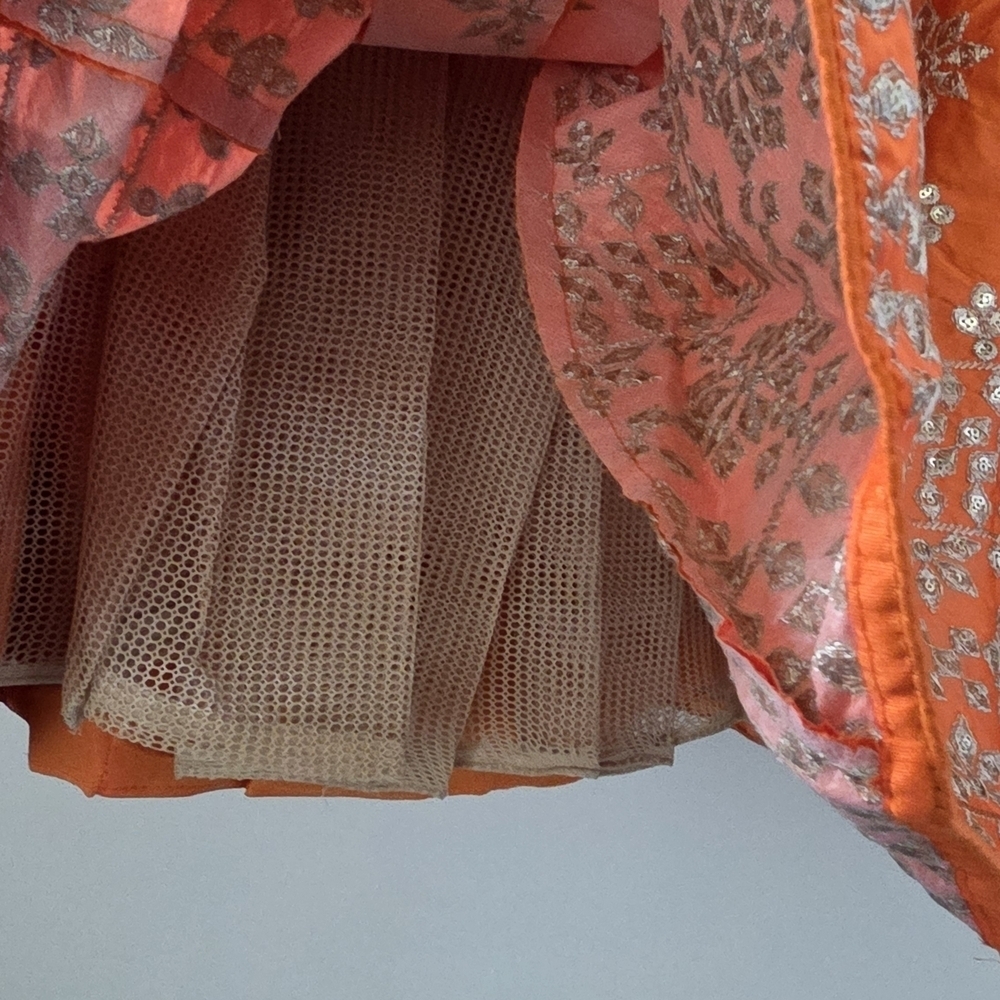 Delightful Orange Sequins, Zari With Embroidered Devsena Silk Lehenga Choli - Picture 7 of 13